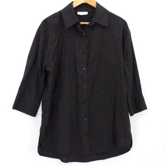 Neu Nomads Linen Shirt Womens Black Button Down Oversized 3/4 Sleeve Size XS - Picture 1 of 10